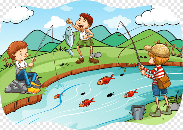 Симпатичный мальчик на рыбалке. мультяшная раскраска для детей.