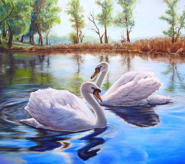 Пейзаж с лебедями