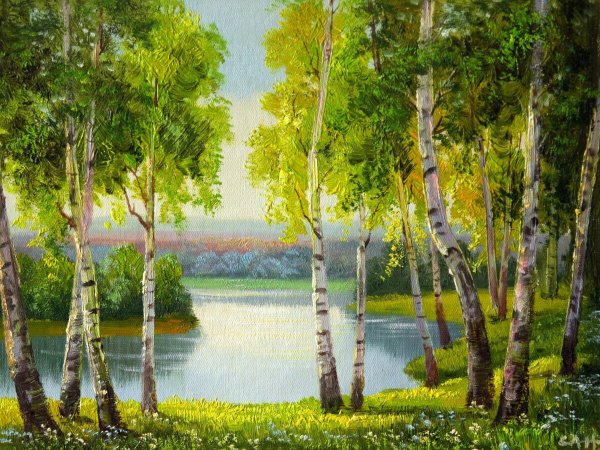 Летний пейзаж с березами