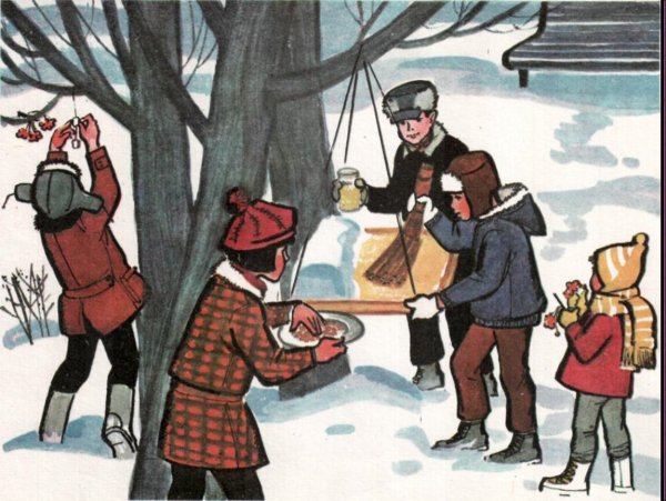 Сюжетная картина зимующие птицы