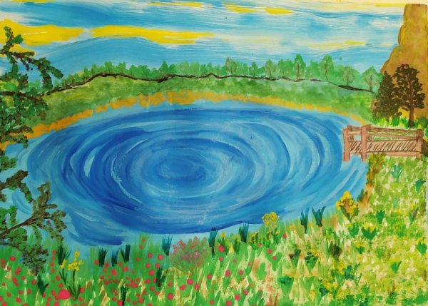 Голубое озеро рисунок