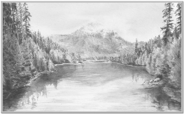 Пейзаж речки карандашом