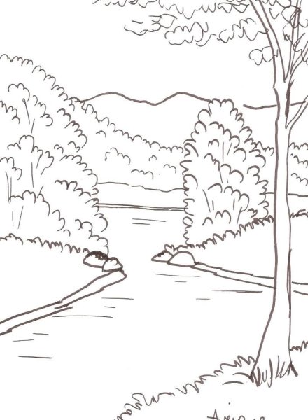 Раскраска Речной пейзаж