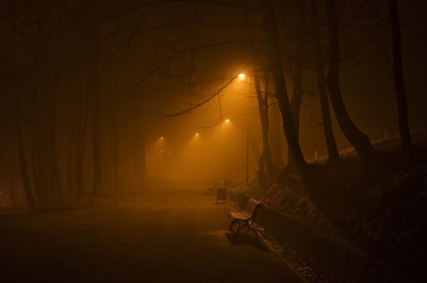 Город в тумане ночью