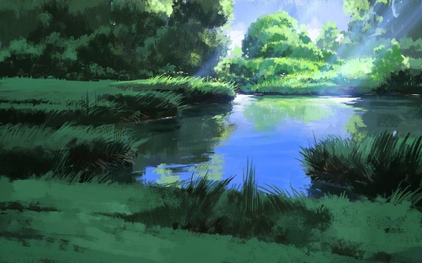 Хаяо Миядзаки лес ручей вода озеро река