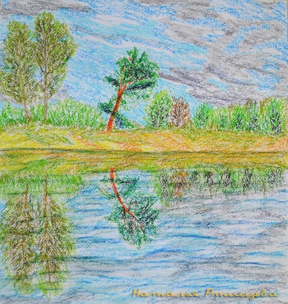 Пейзаж цветными карандашами для детей