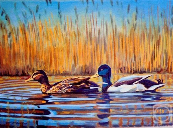 Утки на озере живопись