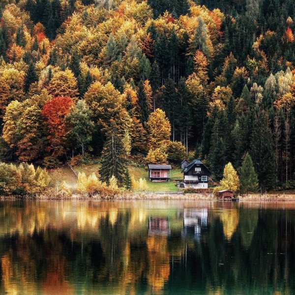 Домик в лесу осенью