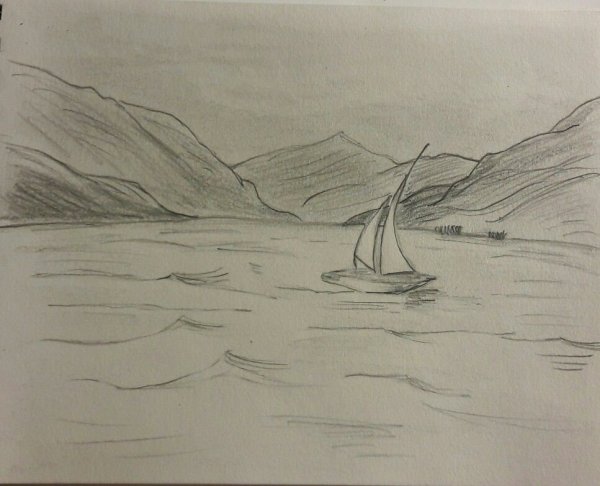 Озеро простым карандашом