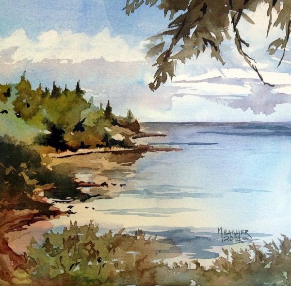 Живопись озеро акварель