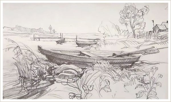 Эскиз композиции пейзажа с водным простором