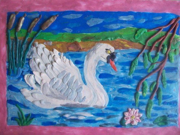 Пейзаж из пластилина на картоне