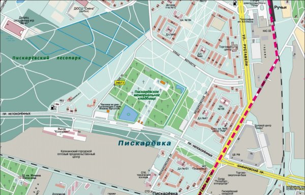 Пискарёвское мемориальное кладбище на карте Санкт-Петербурга