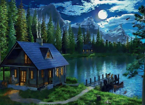 Рыжий кот пазлы "Доминик Дэвисон ночное озеро в лесу" 1500 элементов