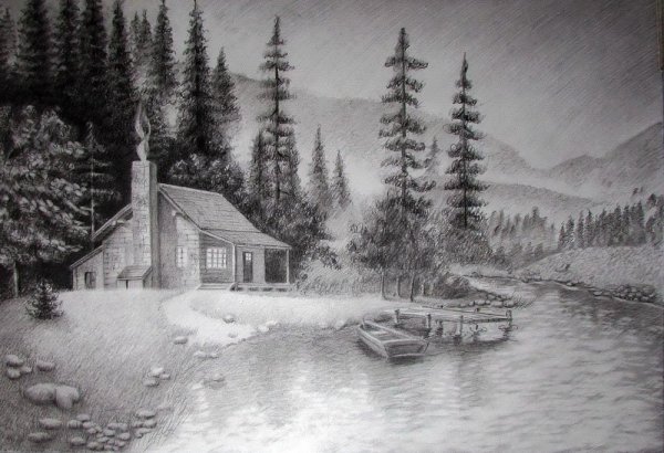 Пейзаж карандашом