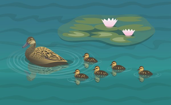 Уточки на озере рисунок