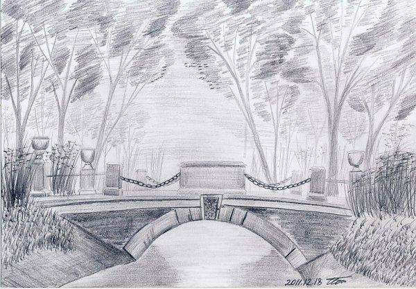 Пейзаж парка карандашом