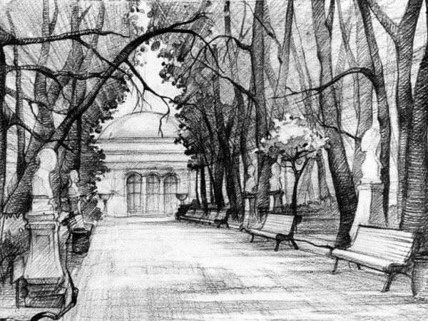 Парковый пейзаж в графике