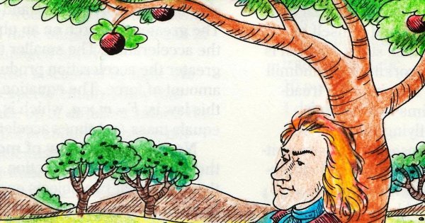Рисунок Исаак Ньютон под яблоней