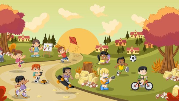 Дети в парке рисунок