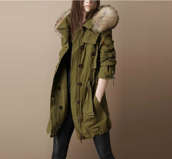 Женская зимняя парка цвета хаки 1802kh
