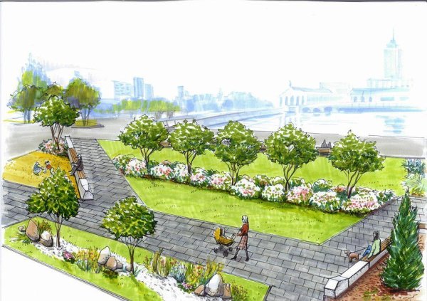 Озеленение и благоустройство территории набережной