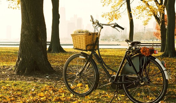 Велосипед на фоне города