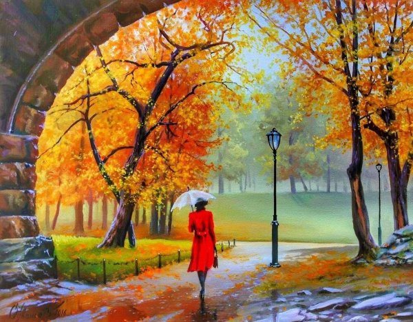Осенний парк живопись