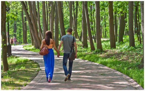 Люди гуляют в парке