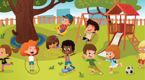 Дети играющие на площадке рисунок