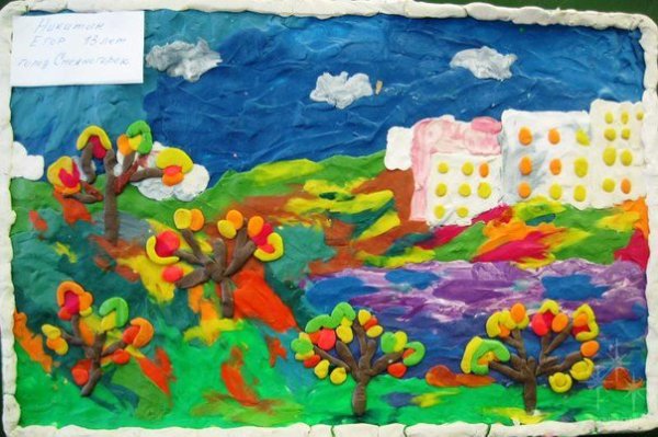 Рисование пластилином осень