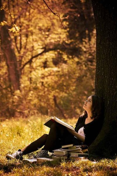 Девушка под деревом с книгой