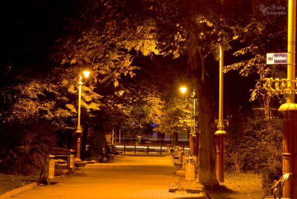 Ночная улица с фонарями