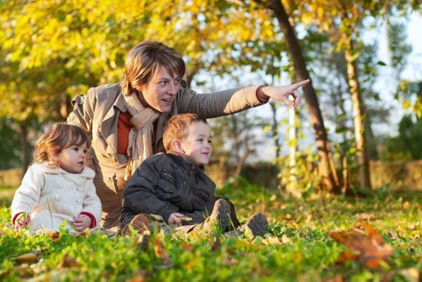 Родители с детьми в парке