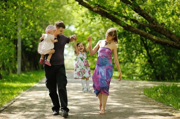 Семья на прогулке в парке