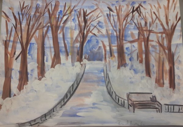 Зимний пейзаж в городе для детей