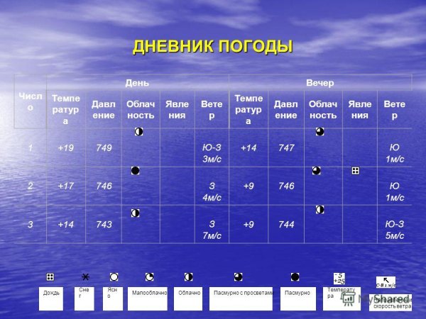 Дневник погоды для заполнения
