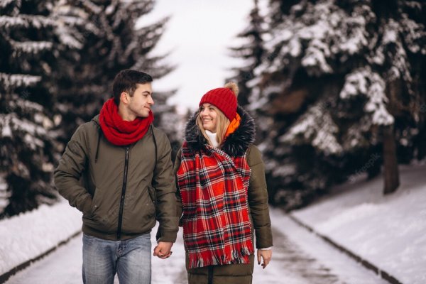 Парни в зимнем парке