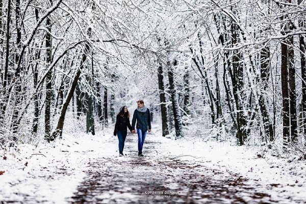 Влюбленные в зимнем парке