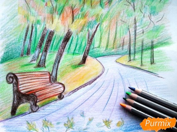 Рисование осенний парк легко