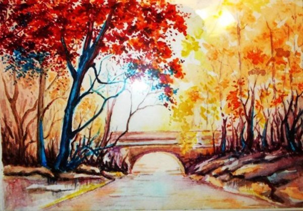 Осенний пейзаж акварелью для начинающих