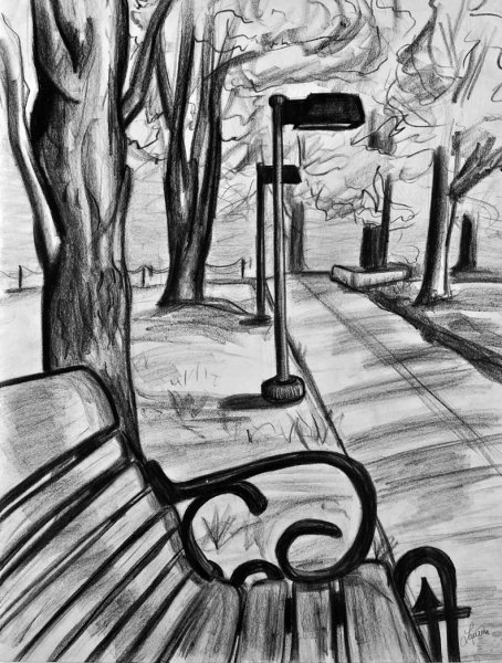 Парковый пейзаж карандашом