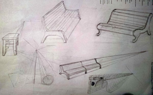 Как нарисовать скамейку сбоку