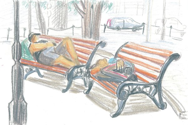 Скамейка акварелью