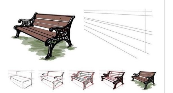 Как нарисовать лавочку вид сбоку