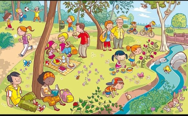 Картина летом в парке для детей