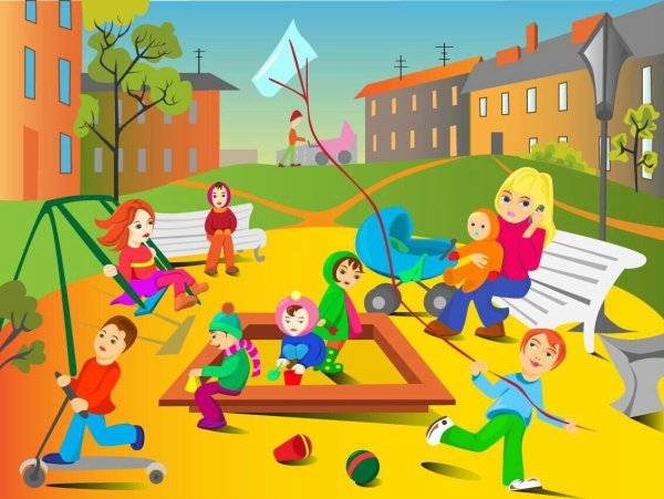 Дети во дворе вектор