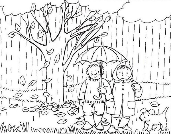 Девочка под дождем раскраска