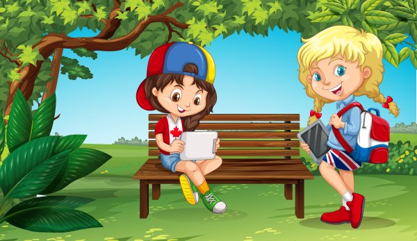 Девочка и мальчик в парке рисунок