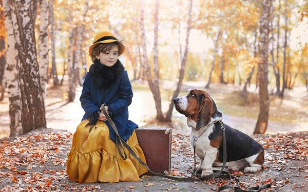 Осень дети и животные